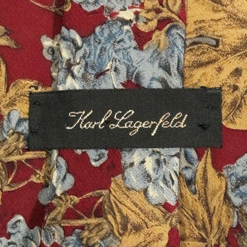 Mens Tie | Karl Lagerfeld | Vintage 90s Floral Silk Red Gold Blue Made in Italy - Picture 3 of 9